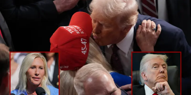 U.S. President Donald Trump kisses Rep. Marjorie Taylor Greene (R-GA) after addressing a joint session of Congress at the U.S. Capitol on March 04, 2025 in Washington, DC. President Trump was expected to address Congress on his early achievements of his presidency and his upcoming legislative agenda. (Photo by Andrew Harnik/Getty Images) / U.S. Representative Marjorie Taylor Greene (R-GA) speaks at a press conference alongside alleged victims of Jeffrey Epstein at the U.S. Capitol in Washington, D.C. on September 3, 2025, announcing the Epstein Files Transparency Act, which calls for the release of all unclassified documents in the Jeffrey Epstein case. (Photo by Bryan Dozier / Middle East Images via AFP) (Photo by BRYAN DOZIER/Middle East Images/AFP via Getty Images) / US President Donald Trump looks on during an event about pharmaceutical drugs in the Oval Office of the White House in Washington, DC on November 6, 2025. Trump announced deals Thursday with pharmaceutical giants Eli Lilly and Novo Nordisk to lower the prices of some popular weight-loss drugs. Both companies "have agreed to offer their most popular GLP-1 weight-loss drug," Trump said, "at drastic discounts." (Photo by ANDREW CABALLERO-REYNOLDS / AFP) (Photo by ANDREW CABALLERO-REYNOLDS/AFP via Getty Images)