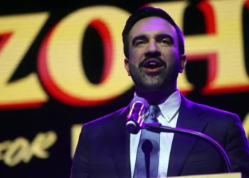 NEW YORK, NEW YORK - NOVEMBER 04: New York City Democratic mayoral candidate Zohran Mamdani celebrates as he takes the stage at his election night watch party at the Brooklyn Paramount on November 4, 2025 in the Brooklyn borough of New York City. Mamdani defeated Independent candidate Andrew Cuomo and Republican candidate Curtis Sliwa in the closely watched election for New York City mayor. (Photo by Spencer Platt/Getty Images)