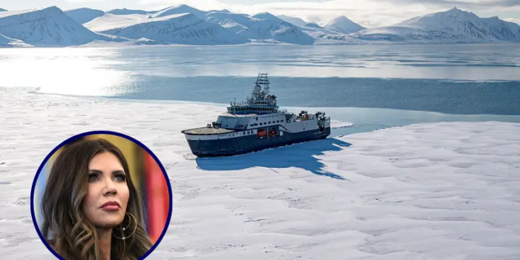 The icebreaker scientific research vessel Kronprins Haakon sails through a fjord covered with sea ice in eastern Spitzbergen on April 6, 2025. The Norwegian Polar Institute, an Arctic research organisation, organised a five-week expedition aboard the high-tech research vessel and icebreaker Kronprins Haakon to collect adipose tissue biopsies and blood samples from polar bears in order to study the impact of pollutants on their health. (Photo by Olivier MORIN / AFP) (Photo by OLIVIER MORIN/AFP via Getty Images) / U.S. Homeland Security Secretary Kristi Noem attends a meeting of the White House Task Force on the FIFA World Cup 2026 in the Oval Office of the White House on November 17, 2025 in Washington, DC. The task force was created to oversee security, logistics, and federal government support for the 2025 Club World Cup and the 2026 FIFA World Cup, jointly hosted by the United States. (Photo by Win McNamee/Getty Images)