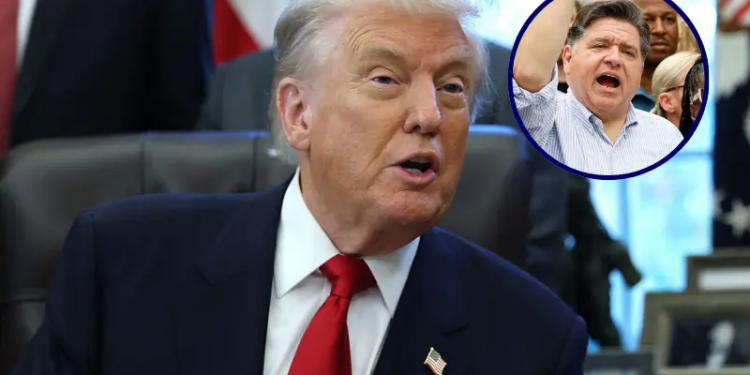 U.S. President Donald Trump delivers remarks during the swearing-in ceremony of U.S. Ambassador to India Sergio Gor in the Oval Office of the White House on November 10, 2025 in Washington, DC. In addition to serving as Ambassador to India, President Trump appointed Gor as Special Envoy to South and Central Asia. Gor previously served as Assistant to the President and Director of Presidential Personnel at the White House. (Photo by Anna Moneymaker/Getty Images) / Illinois Governor JB Pritzker (L) attends a rally during the "No Kings" national day of protest in Chicago on October 18, 2025. From New York to San Francisco, millions of Americans are expected to hit the streets to voice their anger over President Donald Trump