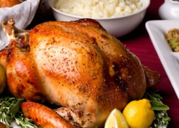 A roast turkey for Thanksgiving.