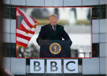 The BBC logo is seen at BBC Broadcasting House on January 17, 2022 in London, England. Culture Secretary Nadine Dorries has hinted that the Government will shortly reveal plans to abolish the licence fee in 2027, with the funding frozen for the next two years. Unlike other subscription services, the BBC faces a number of challenges, including finding a way to charge users, while continuing to provide-free-to-air content over its multiple radio stations. (Photo by Leon Neal/Getty Images) / President Donald Trump speaks at the "Stop The Steal" Rally on January 06, 2021 in Washington, DC. Trump supporters gathered in the nation