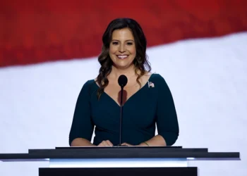 MILWAUKEE, WISCONSIN - JULY 16: House Republican Conference Chair Rep. Elise Stefanik (R-NY) speaks on stage on the second day of the Republican National Convention at the Fiserv Forum on July 16, 2024 in Milwaukee, Wisconsin. Delegates, politicians, and the Republican faithful are in Milwaukee for the annual convention, concluding with former President Donald Trump accepting his party