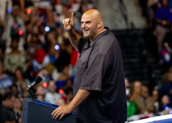 PHILADELPHIA, PENNSYLVANIA - AUGUST 6: Sen. John Fetterman (D-PA) speaks during a campaign rally for Democratic presidential candidate U.S. Vice President Kamala Harris and Democratic vice presidential candidate Minnesota Gov. Tim Walz on August 6, 2024 in Philadelphia, Pennsylvania. Harris ended weeks of speculation about who her running mate would be, selecting the 60 year old midwestern governor over other candidates. (Photo by Andrew Harnik/Getty Images)