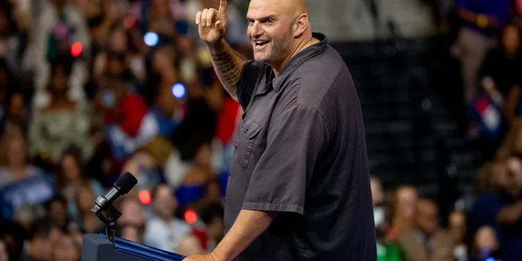 PHILADELPHIA, PENNSYLVANIA - AUGUST 6: Sen. John Fetterman (D-PA) speaks during a campaign rally for Democratic presidential candidate U.S. Vice President Kamala Harris and Democratic vice presidential candidate Minnesota Gov. Tim Walz on August 6, 2024 in Philadelphia, Pennsylvania. Harris ended weeks of speculation about who her running mate would be, selecting the 60 year old midwestern governor over other candidates. (Photo by Andrew Harnik/Getty Images)