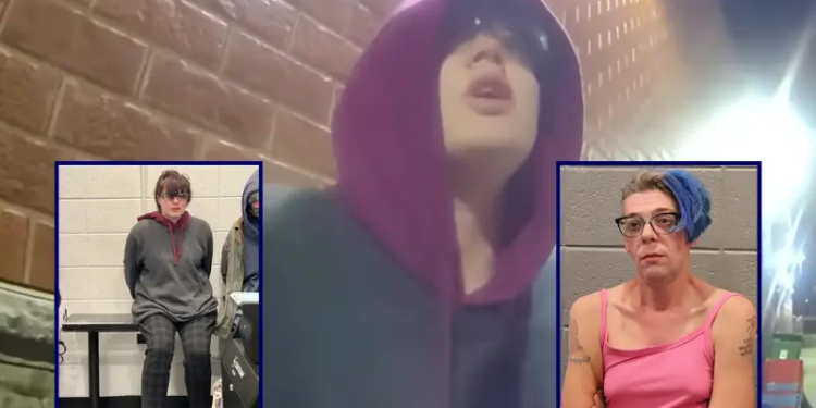 (Background) Screen capture of police body cam footage showing Morgan Geyser