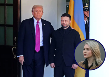 US President Donald Trump welcomes Ukrainian President Volodymyr Zelensky as he arrives for a meeting at the White House in Washington, DC, on October 17, 2025. (Photo by TOM BRENNER / AFP) (Photo by TOM BRENNER/AFP via Getty Images) / White House Press Secretary Karoline Leavitt speaks to journalists outside the West Wing of the White House in Washington, DC, on November 24, 2025. (Photo by ANDREW CABALLERO-REYNOLDS / AFP via Getty Images)