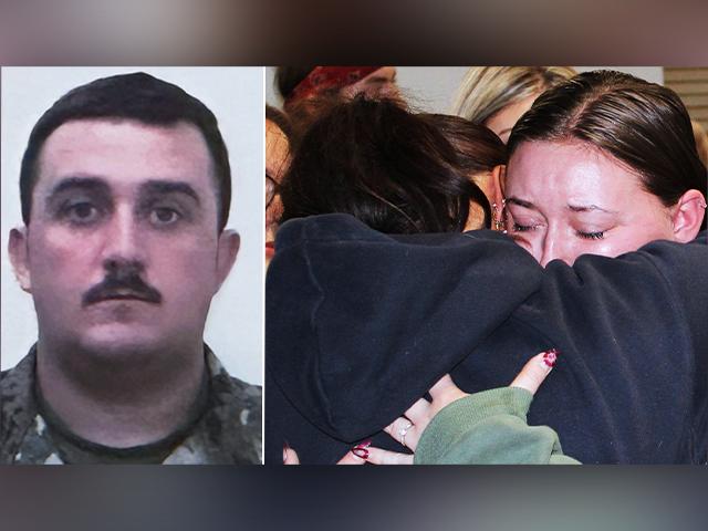 National Guard member Staff Sgt. Andrew Wolfe (U.S. Attorney's Office via AP); and classmates of National Guard member Specialist Sarah Beckstrom at a vigil held in her honor in Webster Springs, W.Va., Nov. 28, 2025 (Rachel Isabell/The Daily Times via AP)