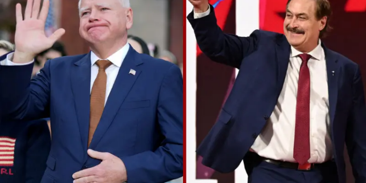 WASHINGTON, DC - NOVEMBER 06: Democratic vice presidential nominee, Minnesota Gov. Tim Walz reacts after Democratic presidential nominee, U.S. Vice President Kamala Harris conceded the election in a speech at Howard University on November 06, 2024 in Washington, DC. After a contentious camp(Photo by Andrew Harnik/Getty Images) //My Pillow CEO Mike Lindell arrives to speak during the annual Conservative Political Action Conference (CPAC) at the Gaylord National Resort & Convention Center at National Harbor in Oxon Hill, Maryland, on February 21, 2025. (Photo by Alex Wroblewski / AFP) (Photo by ALEX WROBLEWSKI/AFP via Getty Images)