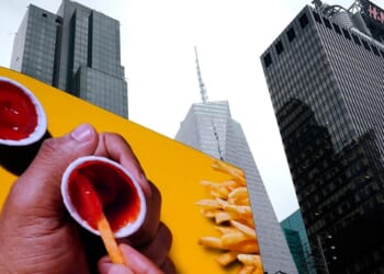 A video billboard showing McDonald