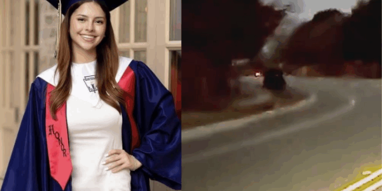 (L) A photograph of the missing 19-year-old Camila Mendoza Olmos Via X / (R) A screengrab from a dashcam video potentially showing Camila Mendoza Olmos days after disappearing from her home Via X