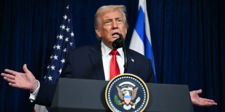 President Donald Trump speaks during a joint press conference with Israeli Prime Minister Benjamin Netanyahu at Trump's Mar-a-Lago residence in Palm Beach, Florida, on Dec. 29, 2025.