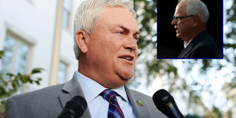 Rep. James Comer (R-KY) speaks to reporters after leaving the House Republicans weekly caucus meetings on Capitol Hill on September 09, 2025 in Washington, DC. Comer, the chairman of the House Oversight Committee, spoke about the recent release of files from the estate of Jeffrey Epstein. (Photo by Anna Moneymaker/Getty Images) / Minnesota Gov. Tim Walz speaks to media gathered on the first day of school at Deerwood Elementary on September 2, 2025 in Eagan, Minnesota. Walz has been considering a special session of the Minnesota legislature to address gun violence and regulations. The majority of Minnesota school children return to school today after last weeks mass shooting at Annunciation Church and School which killed two and injured 21 others.(Photo by Stephen Maturen/Getty Images)