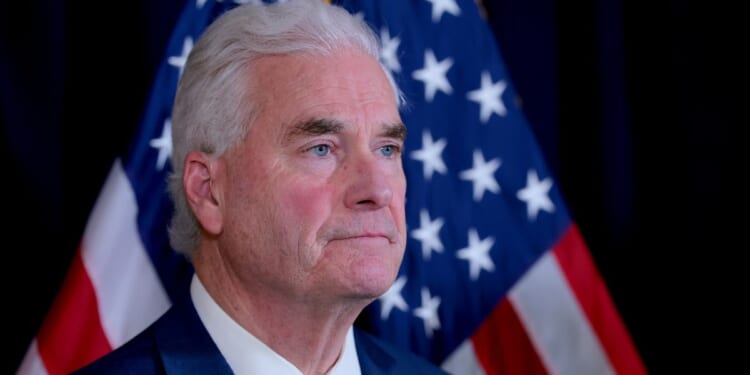 House Majority Whip Tom Emmer listens during a news conference on Capitol Hill on Dec. 2, 2025, in Washington, D.C.