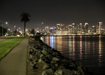 SAN DIEGO, CA - NOVEMBER 21: A general view of the San Diego skyline before an imposed curfew on November 21, 2020 in San Diego, California. California Governor Gavin Newsom has imposed a curfew, starting at 10 pm on Saturday evening, on several California counties due to an increase of COVID-19 infection rates around the state. (Photo by Sandy Huffaker/Getty Images)