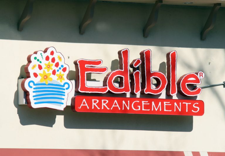 LAINVIEW, NEW YORK - MARCH 18: An image of the sign for an Edible Arrangements store as photographed on March 18, 2020 in Plainview, New York. (Photo by Bruce Bennett/Getty Images)