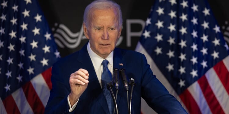 Former President Joe Biden is pictured speaking in a file photo from April speaking at a conference hosted by the Advocates, Counselors, and Representatives for the Disabled in Chicago.