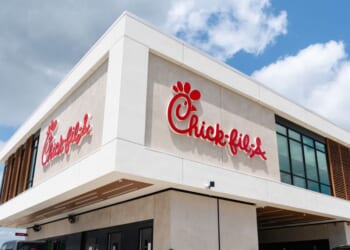 The first elevated Chick-fil-A restaurant is seen on opening day on Aug. 22, 2024, in McDonough, Georgia.