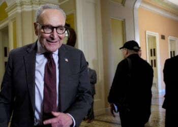 Senate Minority Leader Chuck Schumer arrives to speak to reporters following a Democratic policy luncheon at the U.S. Capitol Building on Dec. 2, 2025, in Washington, D.C.
