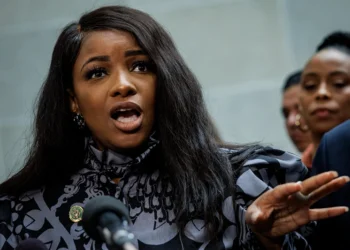 WASHINGTON, DC - FEBRUARY 28: Rep. Jasmine Crockett (D-TX) speaks during a press conference with other Democratic members of the House Committee on Oversight and Accountability, and House Judiciary Committee during a break in the closed-door deposition of Hunter Biden, son of U.S. President Joe Biden, in the O