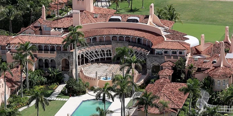 PALM BEACH, FLORIDA - SEPTEMBER 14: In this aerial view, former U.S. President Donald Trump