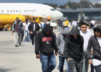 GUATEMALA CITY, GUATEMALA - FEBRUARY 09: Guatemalan immigrants deported from the United States arrive on a ICE deportation flight on February 9, 2017 in Guatemala City, Guatemala. The charter jet, carrying 135 deportees, arrived from Texas, where U.S. border agents catch the largest number illigal immigrants crossing into the United States, many of them from Central America. U.S. President Donald Trump pledged to vastly increase the number of deportations. (Photo by John Moore/Getty Images)