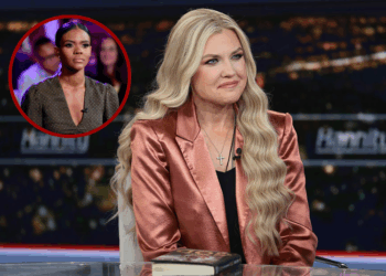 (L)Candace Owens is seen on set of "Candace" in Nashville, Tennessee.(Photo by Jason Davis/Getty Images) / (Background) Erika Kirk discusses the newly released book "Stop, In The Name of God: Why Honoring The Sabbath Will Transform Your Life" on "Hannity" at Fox News Channel Studios in New York City. (Photo by Dimitrios Kambouris/Getty Images)