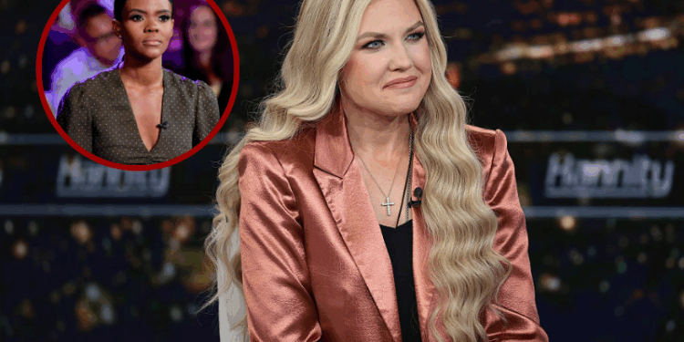 (L)Candace Owens is seen on set of "Candace" in Nashville, Tennessee.(Photo by Jason Davis/Getty Images) / (Background) Erika Kirk discusses the newly released book "Stop, In The Name of God: Why Honoring The Sabbath Will Transform Your Life" on "Hannity" at Fox News Channel Studios in New York City. (Photo by Dimitrios Kambouris/Getty Images)