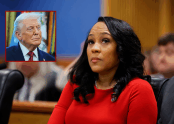 (Background) Fulton County District Attorney Fani Willis looks on during a hearing in the case of the State of Georgia v. Donald John Trump at the Fulton County Courthouse on March 1, 2024, in Atlanta, Georgia. The hearing is to determine whether Fulton County District Attorney Fani Willis should be removed from the case because of a relationship with Nathan Wade, special prosecutor she hired in the election interference case against former President Donald Trump. (Photo by Alex Slitz-Pool/Getty Images) / (L) U.S. President Donald Trump listens during a ceremony for the presentation of the Mexican Border Defense Medal in the Oval Office of the White House on December 15, 2025 in Washington, DC. During the ceremony, Trump recognized the first 13 service members to receive the recently established Mexican Border Defense Medal (MBDM), which recognizes service members supporting Customs and Border Protection on the U.S.-Mexico border. (Photo by Anna Moneymaker/Getty Images)