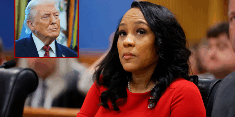 (Background) Fulton County District Attorney Fani Willis looks on during a hearing in the case of the State of Georgia v. Donald John Trump at the Fulton County Courthouse on March 1, 2024, in Atlanta, Georgia. The hearing is to determine whether Fulton County District Attorney Fani Willis should be removed from the case because of a relationship with Nathan Wade, special prosecutor she hired in the election interference case against former President Donald Trump. (Photo by Alex Slitz-Pool/Getty Images) / (L) U.S. President Donald Trump listens during a ceremony for the presentation of the Mexican Border Defense Medal in the Oval Office of the White House on December 15, 2025 in Washington, DC. During the ceremony, Trump recognized the first 13 service members to receive the recently established Mexican Border Defense Medal (MBDM), which recognizes service members supporting Customs and Border Protection on the U.S.-Mexico border. (Photo by Anna Moneymaker/Getty Images)