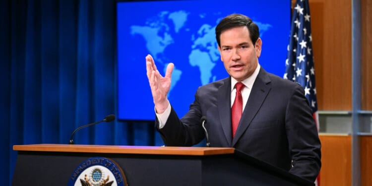 Secretary of State Marco Rubio speaks during an end-of-year press conference in the State Department Press Briefing Room in Washington, D.C., on Dec. 19, 2025.
