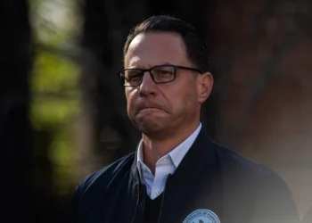 HARRISBURG, PENNSYLVANIA - APRIL 13: Pennsylvania Gov. Josh Shapiro speaks during a press conference outside of the Governor