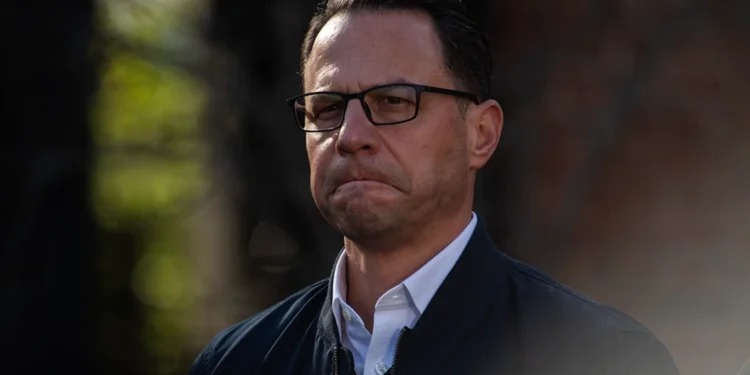 HARRISBURG, PENNSYLVANIA - APRIL 13: Pennsylvania Gov. Josh Shapiro speaks during a press conference outside of the Governor