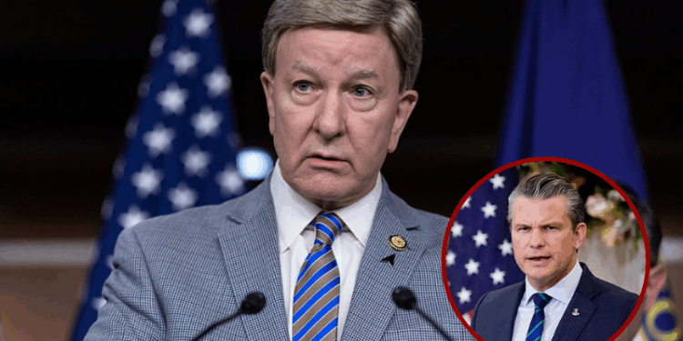 House Armed Services Committee Chairman Mike Rogers (R-AL) speaks to the press at the U.S. Capitol on October 17, 2025 in Washington, DC. House Speaker Mike House Speaker Mike Johnson (R-LA) held a press conference with other Republican leaders on the 17th day of a government shutdown. (Photo by Anna Rose Layden/Getty Images) / Secretary of War Pete Hegseth (R), accompanied by Secretary of State Marco Rubio, speaks during a news conference with their Australian counterparts at the State Department on December 8, 2025 in Washington, DC. The U.S. State Department is hosting the 35th Australia-United States Ministerial Consultations. (Photo by Andrew Harnik/Getty Images)