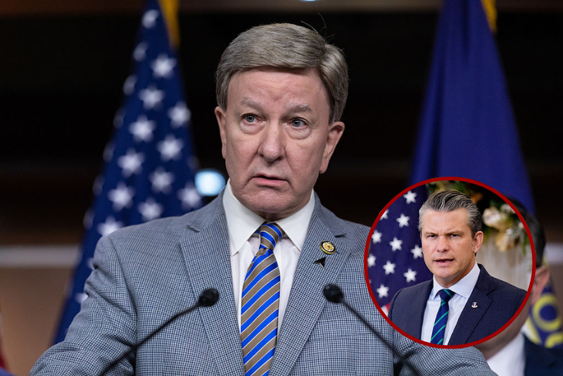House Armed Services Committee Chairman Mike Rogers (R-AL) speaks to the press at the U.S. Capitol on October 17, 2025 in Washington, DC. House Speaker Mike House Speaker Mike Johnson (R-LA) held a press conference with other Republican leaders on the 17th day of a government shutdown. (Photo by Anna Rose Layden/Getty Images) / Secretary of War Pete Hegseth (R), accompanied by Secretary of State Marco Rubio, speaks during a news conference with their Australian counterparts at the State Department on December 8, 2025 in Washington, DC. The U.S. State Department is hosting the 35th Australia-United States Ministerial Consultations. (Photo by Andrew Harnik/Getty Images)