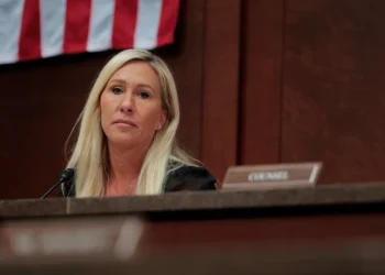 WASHINGTON, DC - FEBRUARY 26: Chair of the Subcommittee on Delivering On Government Efficiency (DOGE) U.S. Rep. Marjorie Taylor Greene (R-SC) presides over a hearing of the House Oversight Subcommittee in the U.S. Capitol on February 26, 2025 in Washington, DC. The subcommittee held the hearing to hear from witnesses on U.S. foreign aid. (Photo by Anna Moneymaker/Getty Images)