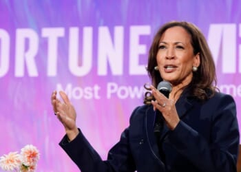 Former Vice President Kamala Harris speaks onstage during the Fortune Most Powerful Women Gala 2025 at Washington National Cathedral on Oct. 14, 2025, in Washington, D.C.
