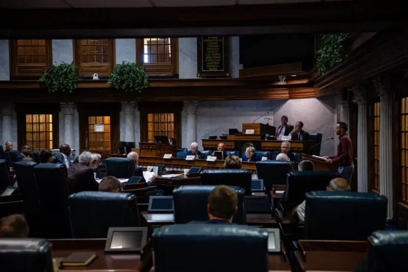 INDIANAPOLIS, IN - JULY 25: An anti-abortion activist gives testimony to the Indiana State Senate at the Indiana State Capitol building on July 25, 2022 in Indianapolis, Indiana. Activists are gathering during a special session of the Indiana state Senate concerning abortion access in the state. (Photo by Jon Cherry/Getty Images)