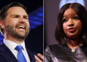 During the Turning Point USA Americafest event in Phoenix Sunday, Vice President J.D. Vance, left, broached the topic of Rep. Jasmine Crockett, a Texas Democrat, regarding her senatorial aspirations.