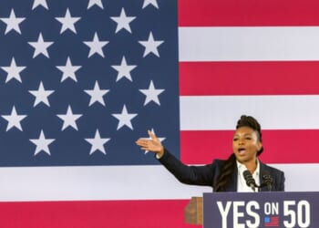 Democrat Representative Jasmine Crockett speaks at an event in Los Angeles on Nov. 1, 2025.