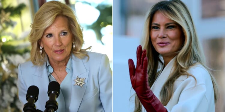 Commenters on social media noted a distinct difference between the White House Christmas decorations of former first lady Jill Biden, left, and those of Melania Trump.