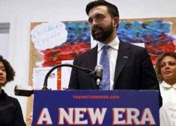 New York City Mayor-elect Zohran Mamdani speaks to the media on Wednesday with his then-Appointments Director Catherine Almonte Da Costa, left, and Jahmila Edwards, right, the head of the Mayor's Office of Intergovernmental Relations.