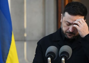 Ukrainian President Volodymyr Zelenskyy speaks with Ireland's Taoiseach Michael Martin at a government building in Dublin, Ireland on Dec. 2, 2025.