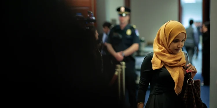 WASHINGTON, DC - SEPTEMBER 29: U.S. Rep. Ilhan Omar (D-MN) leaves a House Democratic caucus meeting at the Capitol on September 29, 2025 in Washington, DC. Republicans and Democrats as well as the White House are working to stave off a federal government shutdown before the September 30 deadline. (Photo by Chip Somodevilla/Getty Images)