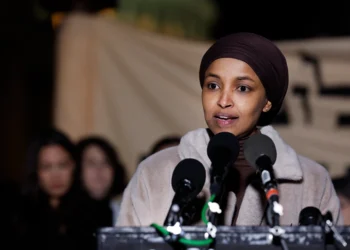 WASHINGTON, DC - NOVEMBER 13: U.S. Rep. Ilhan Omar (D-MN) speaks during a news conference calling for a ceasefire in Gaza outside the U.S. Capitol building on November 13, 2023 in Washington, DC. House Democrats held the news conference alongside rabbis with the activist group Jewish Voices for Peace. (Photo by Anna Moneymaker/Getty Images)
