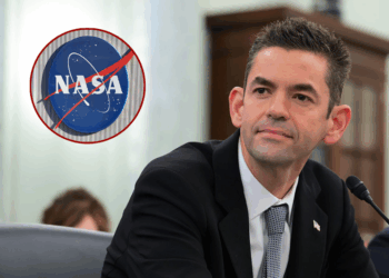 (L) The NASA logo is displayed at NASA’s Jet Propulsion Laboratory on October 15, 2025 in La Cañada Flintridge, California. Around 550 people, or over ten percent of the famed lab’s workforce, are being laid off as part of an ongoing reorganization following two rounds of large layoffs last year. Layoffs at the laboratory, which is funded by NASA and managed by CalTech, are not related to the federal government shutdown. (Photo by Mario Tama/Getty Images) / (Background) WASHINGTON, DC - DECEMBER 03: Jared Isaacman, U.S. President Donald Trump