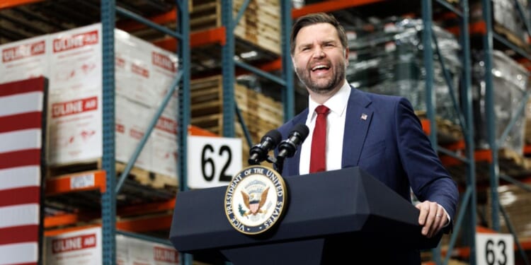 Vice President J.D. Vance delivers remarks at Uline Inc. on Dec. 16, 2025, at Lehigh Valley International Airport in Allentown, Pennsylvania.