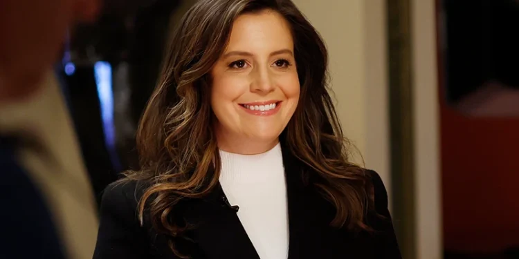 President Biden Delivers State Of The Union Address WASHINGTON, DC - MARCH 07: House Republican Conference Chairwoman Rep. Elise Stefanik (R-NY) speaks during a television interview in the U.S. Capitol on March 07, 2024 in Washington, DC. U.S. President Joe Biden will make his State of the Union address to Congress to highlight his administration