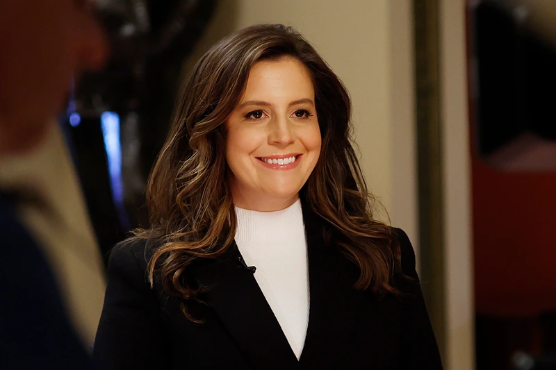 President Biden Delivers State Of The Union Address WASHINGTON, DC - MARCH 07: House Republican Conference Chairwoman Rep. Elise Stefanik (R-NY) speaks during a television interview in the U.S. Capitol on March 07, 2024 in Washington, DC. U.S. President Joe Biden will make his State of the Union address to Congress to highlight his administration's achievements and priorities for the coming year ahead of the 2024 Presidential election (Photo by Anna Moneymaker/Getty Images)