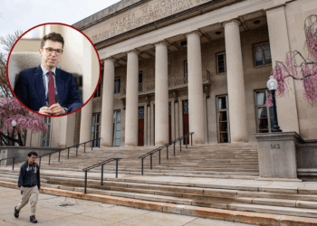 (L) a photograph posted onto X portraits Nuno F.G. Loureiro, a physics professor at the Massachusetts Institute of Technology(MIT) who was shot at his home near Boston.(Photo: Yahoo News on X) / (Background) People walk on the campus of Massachusetts Institute of Technology (MIT) in Cambridge, Massachussetts.. (Photo by Joseph Prezioso / AFP) (Photo by JOSEPH PREZIOSO/AFP via Getty Images)